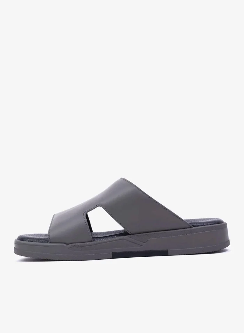 اومو كافالير UOMO CAVALIER Men's Leather Slide Sandals with Cushioned Footbed Grey