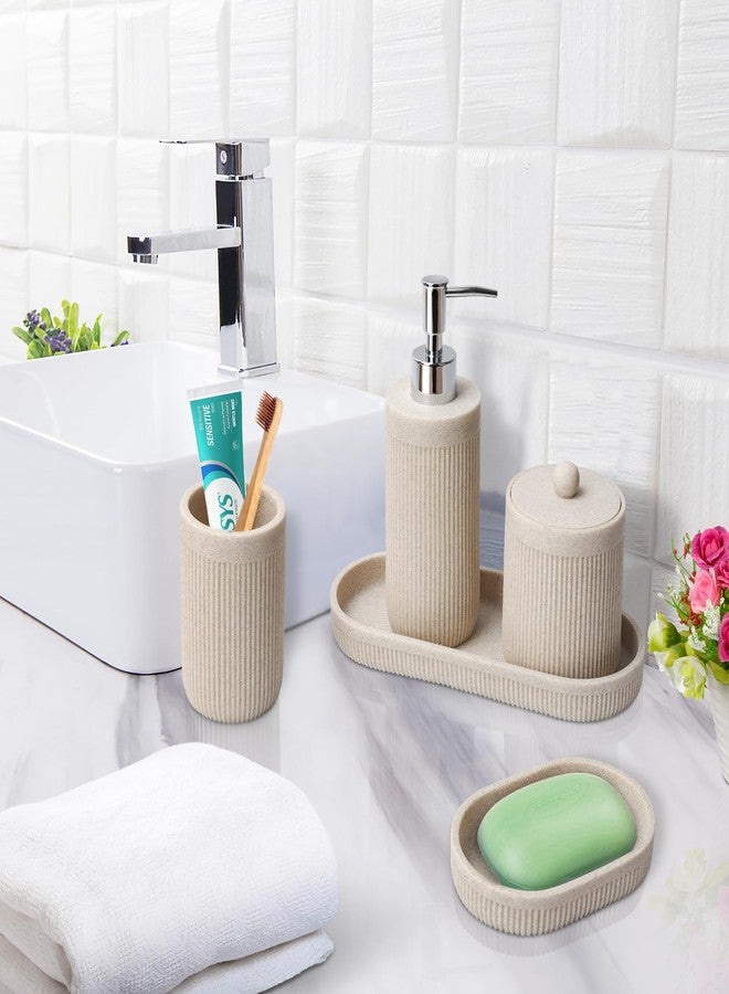 Deobath Bathroom Accessory Set 5Pcs- Lotion Soap Dispenser,Toothbrush Holder,Qtip Holder Dispenser,Vanity Tray and Soap Dish-Modern Bathroom Decor Vanity Countertop Organizer,Beige - Image 2