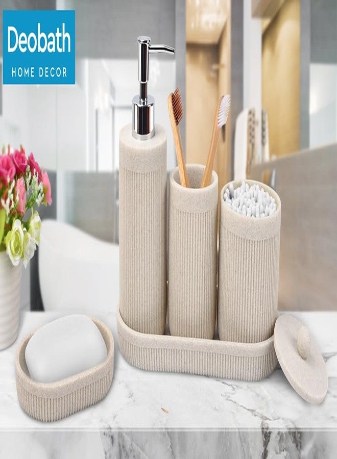 Deobath Bathroom Accessory Set 5Pcs- Lotion Soap Dispenser,Toothbrush Holder,Qtip Holder Dispenser,Vanity Tray and Soap Dish-Modern Bathroom Decor Vanity Countertop Organizer,Beige - Image 5