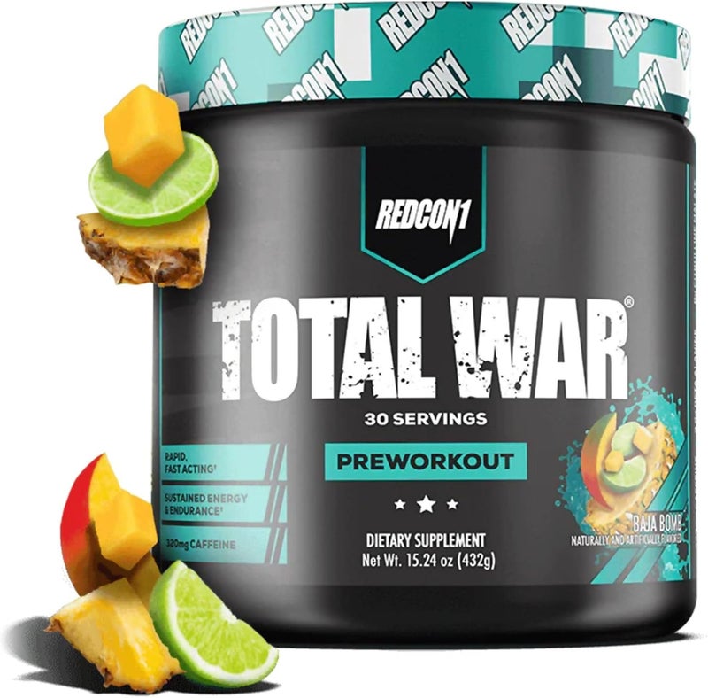 REDCON1 Total War Pre Workout Powder Baja Bomb  Beta Alanine  Citrulline Malate Keto Friendly Preworkout for Men  Women with 320mg of Caffeine  Fast Acting 30 Servings - Image 1