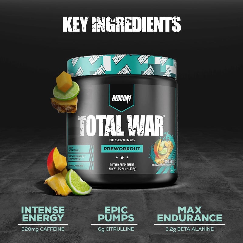 REDCON1 Total War Pre Workout Powder Baja Bomb  Beta Alanine  Citrulline Malate Keto Friendly Preworkout for Men  Women with 320mg of Caffeine  Fast Acting 30 Servings - Image 3