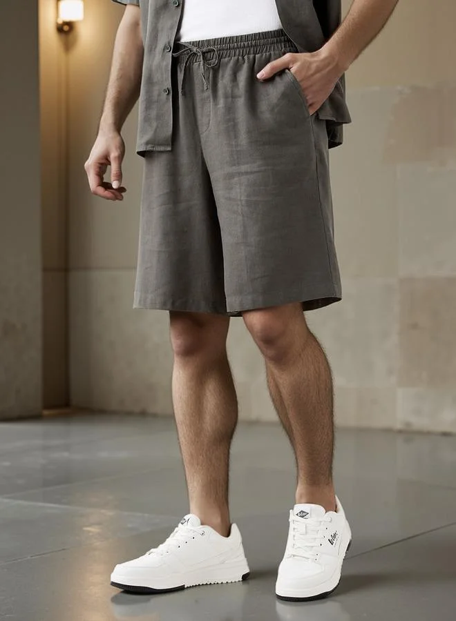 Regular Fit Linen Blend Shorts with Drawstring Closure