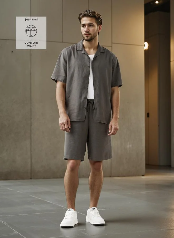 Splash FAV Regular Fit Linen Blend Shorts with Drawstring Closure