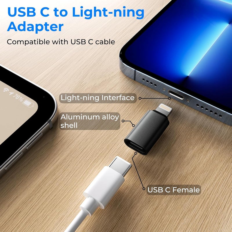 Tobfit Tobfit Light ning Female to USB C Male Adapter for iPhone 16 15 Pro Max Plus,for iPad Air,for Samsung,Support 27W PD Fast Charging&Data Transfer,Type C Charger Connector Cable,Not for Audio/OTG - Image 3