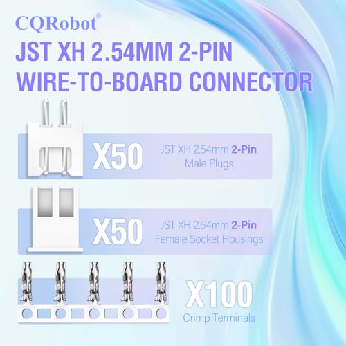 CQRobot JST XH 2.54 mm Pitch 2-Pin Electronic Computer Connector IC Male Plugs, Female Sockets Housing and T-Shaped Crimp Terminal Kit. 50 Sets/200 Pieces Wire-to-Board Adapter Cable Assembly. - Image 2