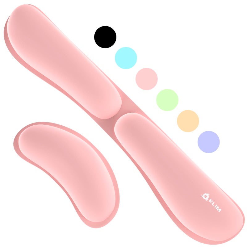 KLIM Mouse & Keyboard Wrist Rest Set - Silky Gel Memory Foam - Ergonomic Wrist Rest for Computer Keyboard, Wrist Pad for Keyboard + Wrist Rest for Mouse - for Gaming and Office - Pain Relief - Pink - Image 1