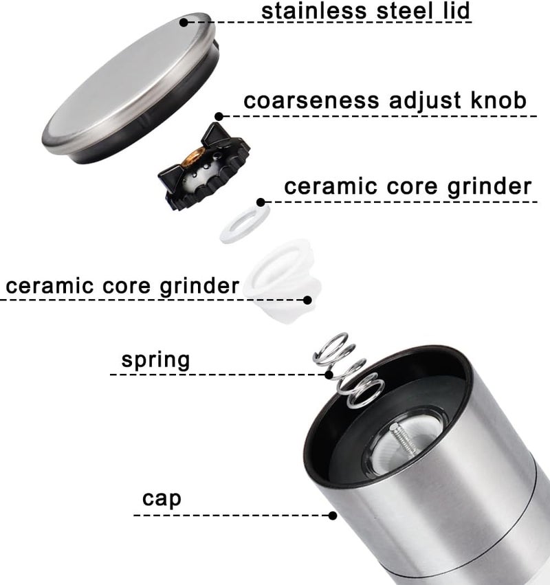 Gulex ® Salt Grinder Pepper Mill, Refillable, Adjustable Coarseness Black Pepper Grinder, Stainless Steel Sea Salt Shaker with Ceramic Rotor(Seasoning not included) - Image 4