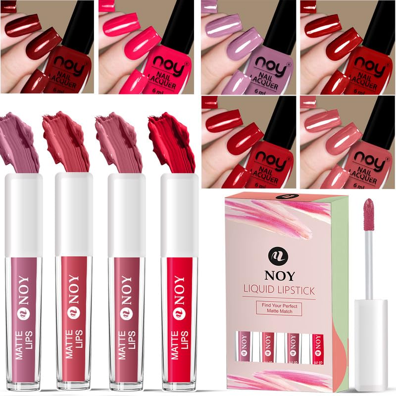 Noy Nail Paint And Liquid Lipstick Combo Polished To Perfection Nail Paint Liquid Lipstick Set Couple Valentine Day Essentials Lipstick Nail Polish More - Image 1