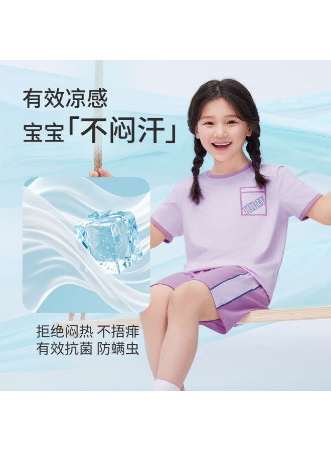 Threegun Children'S Anti-Mite Antibacterial Wooddale Boys And Girls Moisture-Wicking Home Wear Short-Sleeved Shorts Light Purple 110 - Image 2