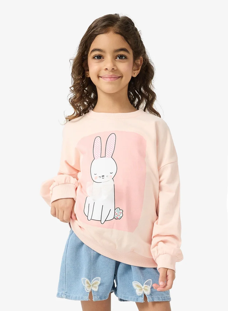 Pinata Cute Bunny Print Crew Neck Sweatshirt