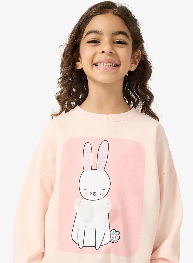 Pinata Cute Bunny Print Crew Neck Sweatshirt