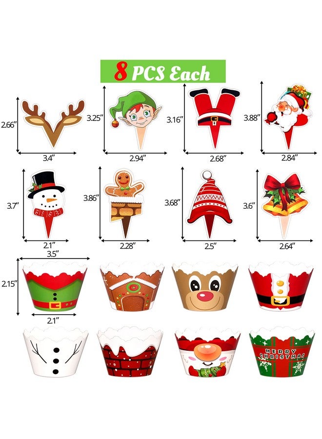 Moon Boat 128 Pieces Christmas Cupcake Toppers Wrappers Party Supplies Favors - Snowman Santa Claus Reindeer Elf Gnome Gingerbread - Image 5