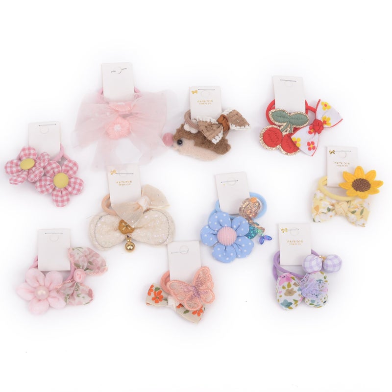 BIANHUAN 10 pairs Hair Ties With Bows 1.2 Inch Small, Ponytail Holders Pigtails Elastic Bands Hair Accessories For [Toddler] Kids [Baby] [Girl]s (Set-F) - Image 1