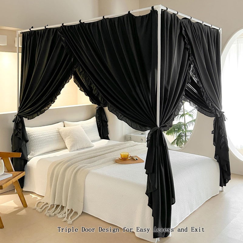 AIKASY Princess Canopy Bed Curtains with Top Ties - Windproof & Lightproof for Girls' Adult Bedroom Decor | Bed Canopy Drapes (Full,Black) - Image 3