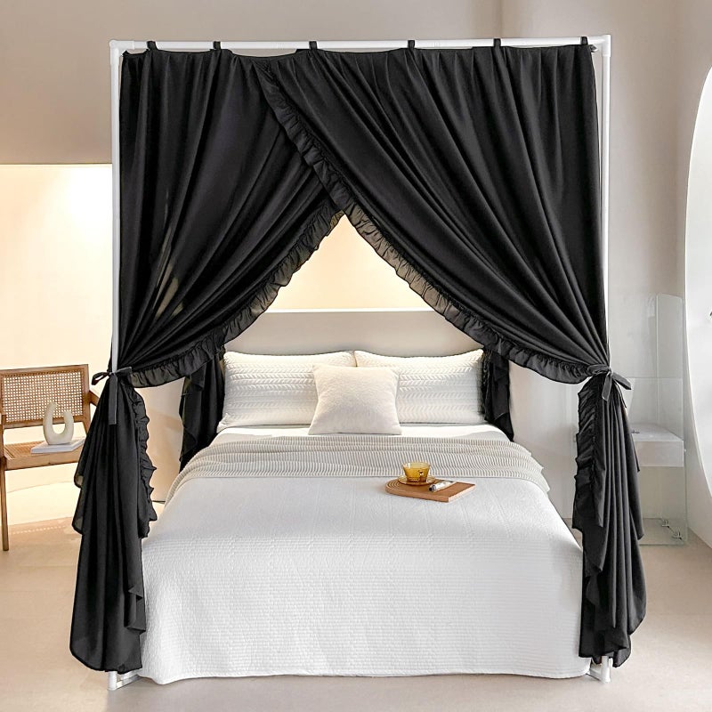 AIKASY Princess Canopy Bed Curtains with Top Ties - Windproof & Lightproof for Girls' Adult Bedroom Decor | Bed Canopy Drapes (Full,Black) - Image 2