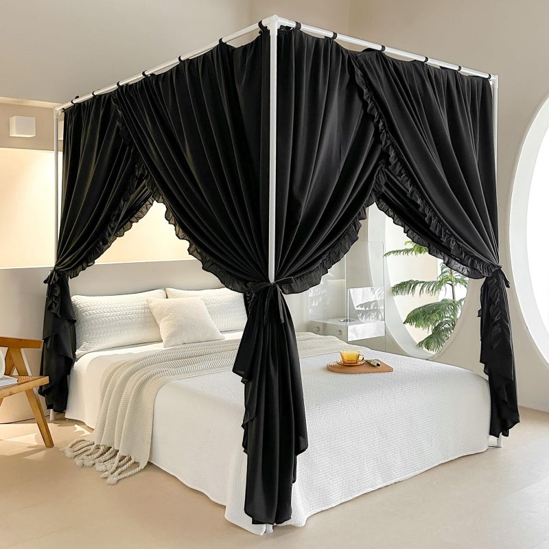 AIKASY Princess Canopy Bed Curtains with Top Ties - Windproof & Lightproof for Girls' Adult Bedroom Decor | Bed Canopy Drapes (Full,Black) - Image 1