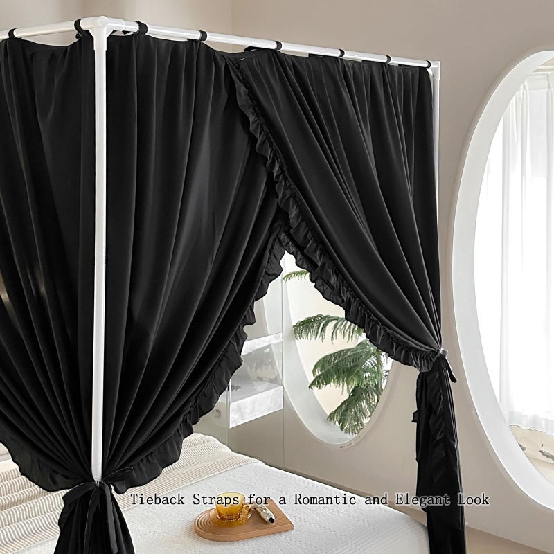 AIKASY Princess Canopy Bed Curtains with Top Ties - Windproof & Lightproof for Girls' Adult Bedroom Decor | Bed Canopy Drapes (Full,Black) - Image 4