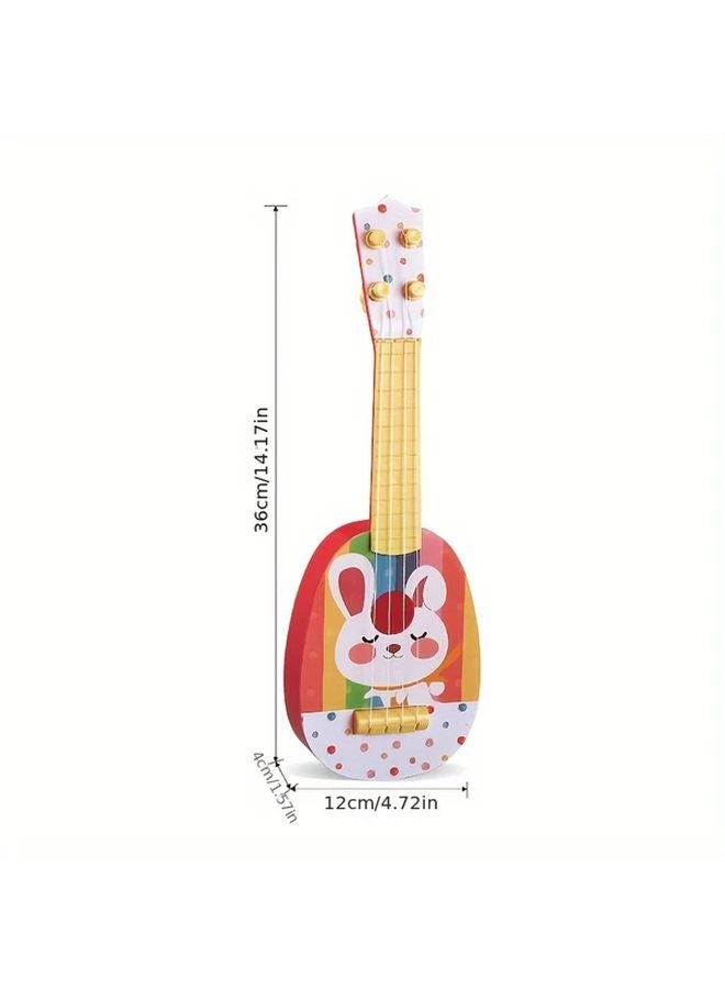 14 Inch Mini Ukulele Guitar Toy With Rabbit Design Color Changing Strap Educational Musical Instrument For Beginners - Image 1
