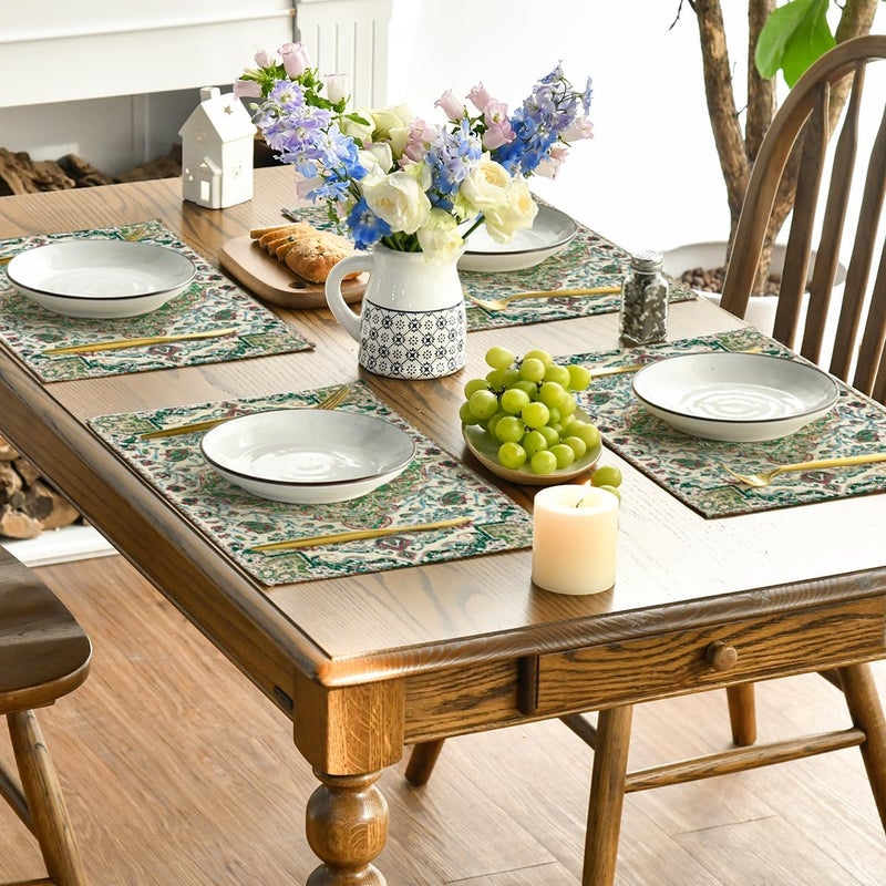 Artoid Mode Boho Placemats Set of 4 Daily Green Floral Bohemian Fall Table Mats for Home Party Dining Decoration 12x18 Inch - Image 4