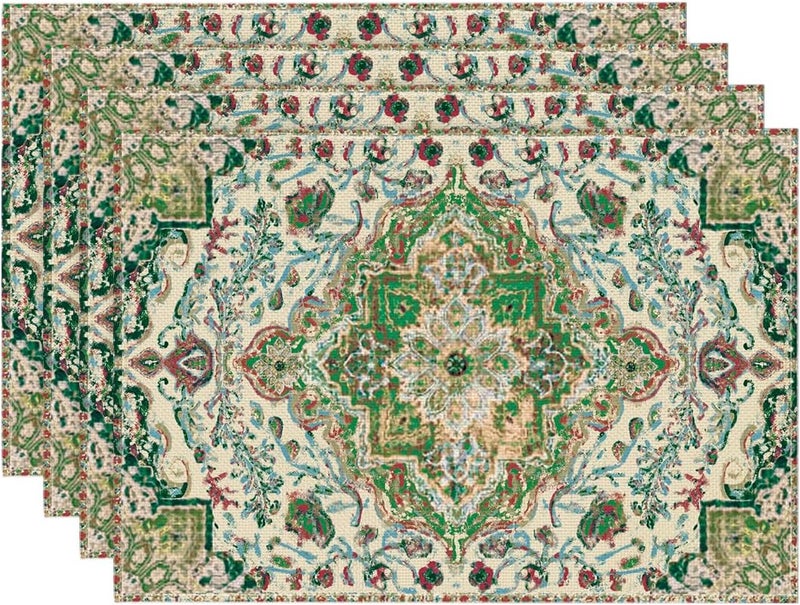 Artoid Mode Boho Placemats Set of 4 Daily Green Floral Bohemian Fall Table Mats for Home Party Dining Decoration 12x18 Inch - Image 1