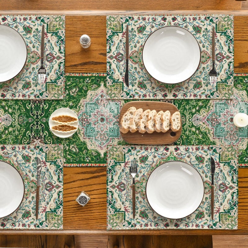 Artoid Mode Boho Placemats Set of 4 Daily Green Floral Bohemian Fall Table Mats for Home Party Dining Decoration 12x18 Inch - Image 5