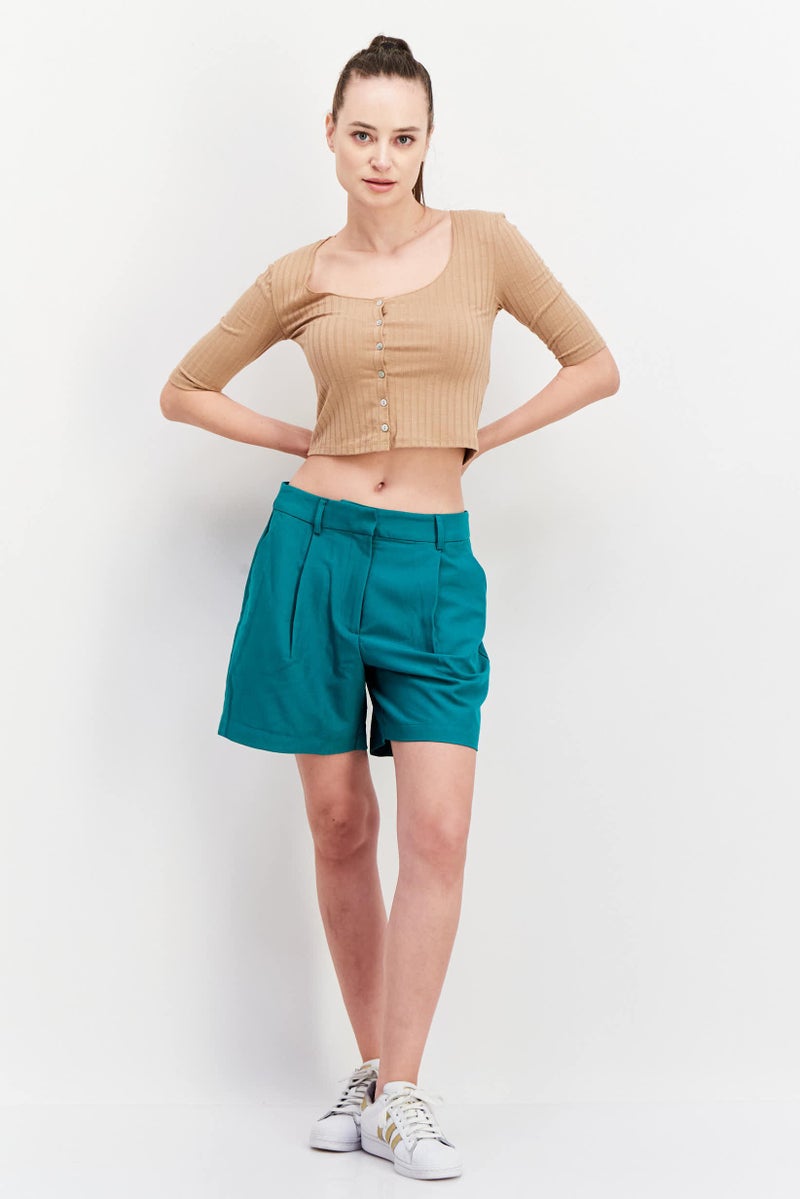 Fire & Glory Women Plain Basic Shorts, Green - Image 2