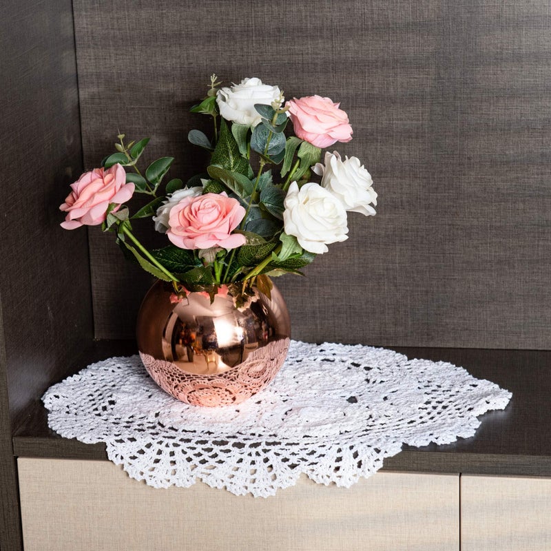 Eiyye 2-Pieces Handmade Cotton Crochet Doilies Oval Lace Table Crochet Placemats 12 x17inch  White - Image 4