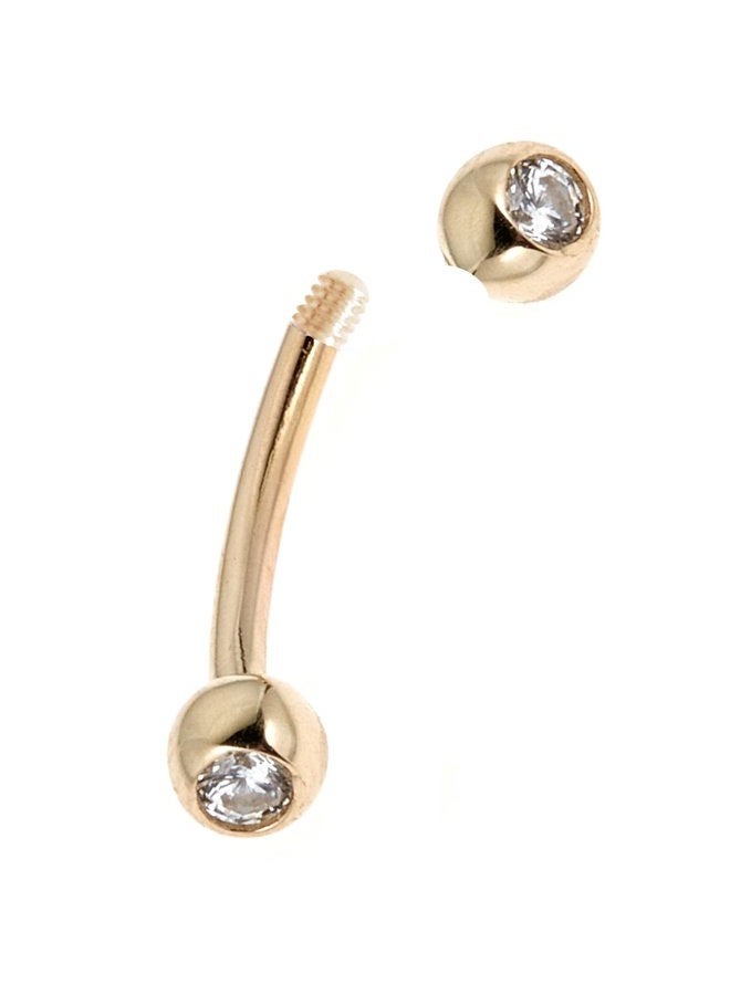 Ritastephens 14k Solid Gold Eyebrow Ring Jewelry 16 Gauge Cubic Zirconia (Yellow or White) - Image 2