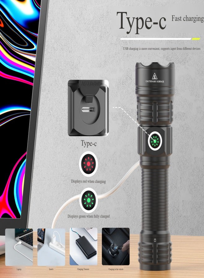 Flashlight for Camping | 9 Modes High Lumens Waterproof and Shockproof Torch Light | 1500 Meters Zoomable 30W LED Camping Accessory | 5000mAh Rechargeable Battery for Up to 10-Hour Usage | Magnetic - Image 3