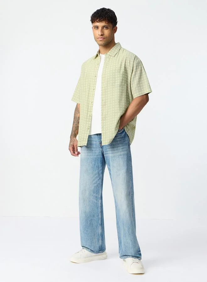 The Souled Store  Men Green Textured Spread Collar Shirt for Men | Best Price UAE