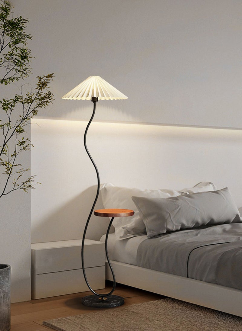 Glanfen Modern LED Table Floor Lamp With Shelves Creative 3 Colors Switchable Standing Light With Table For Living Room Bedroom With Pleated Fabric Lampshade Black 30x48x161 cm - Image 2