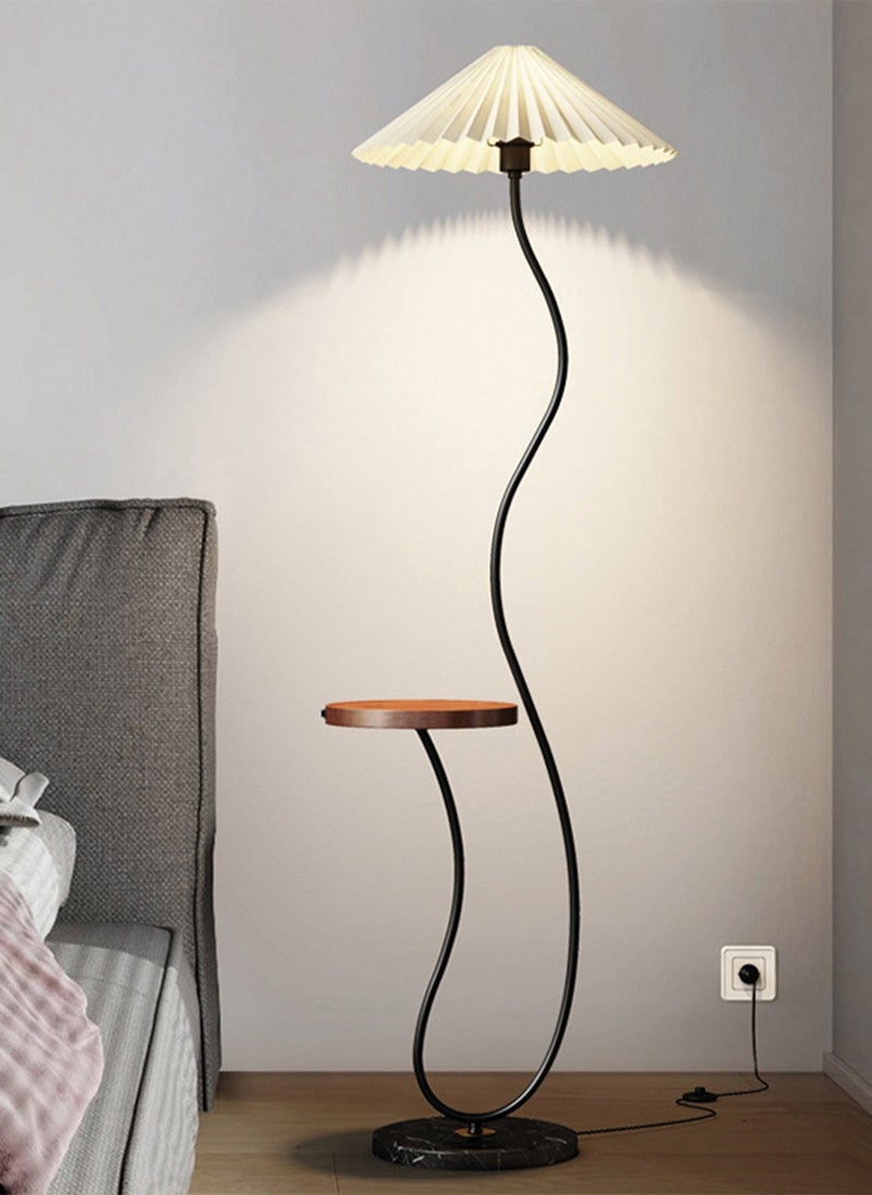 Glanfen Modern LED Table Floor Lamp With Shelves Creative 3 Colors Switchable Standing Light With Table For Living Room Bedroom With Pleated Fabric Lampshade Black 30x48x161 cm - Image 1