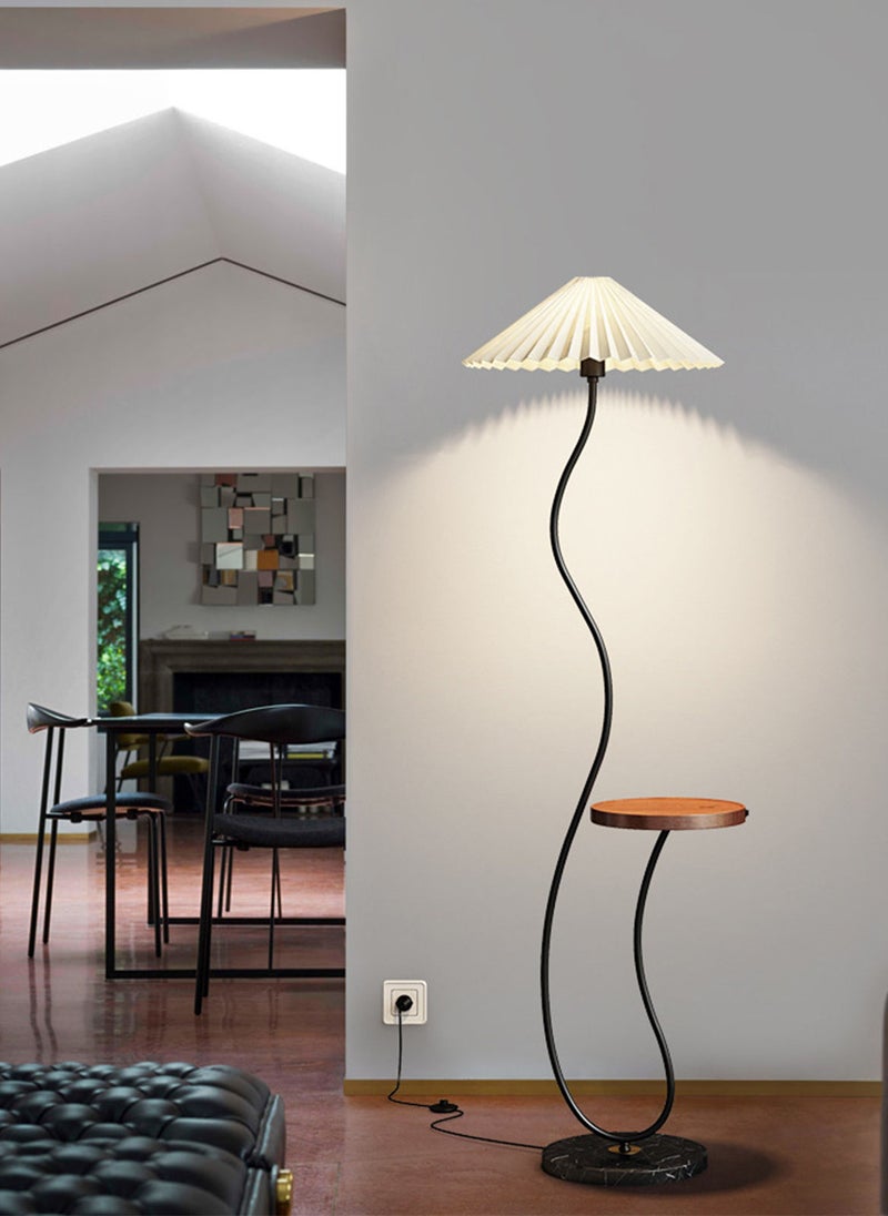 Glanfen Modern LED Table Floor Lamp With Shelves Creative 3 Colors Switchable Standing Light With Table For Living Room Bedroom With Pleated Fabric Lampshade Black 30x48x161 cm - Image 3