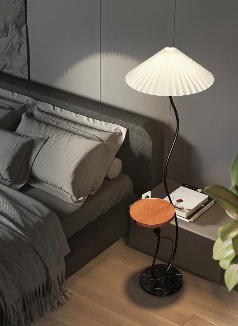 Glanfen Modern LED Table Floor Lamp With Shelves Creative 3 Colors Switchable Standing Light With Table For Living Room Bedroom With Pleated Fabric Lampshade Black 30x48x161 cm - Image 4