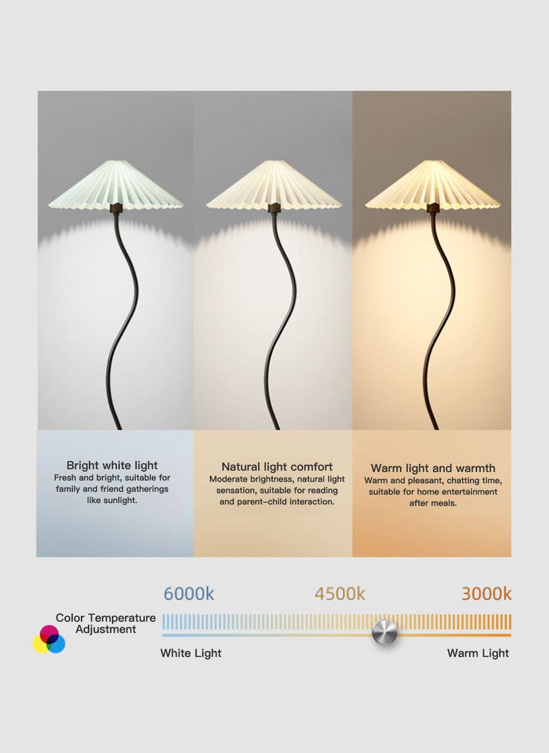 Glanfen Modern LED Table Floor Lamp With Shelves Creative 3 Colors Switchable Standing Light With Table For Living Room Bedroom With Pleated Fabric Lampshade Black 30x48x161 cm - Image 5