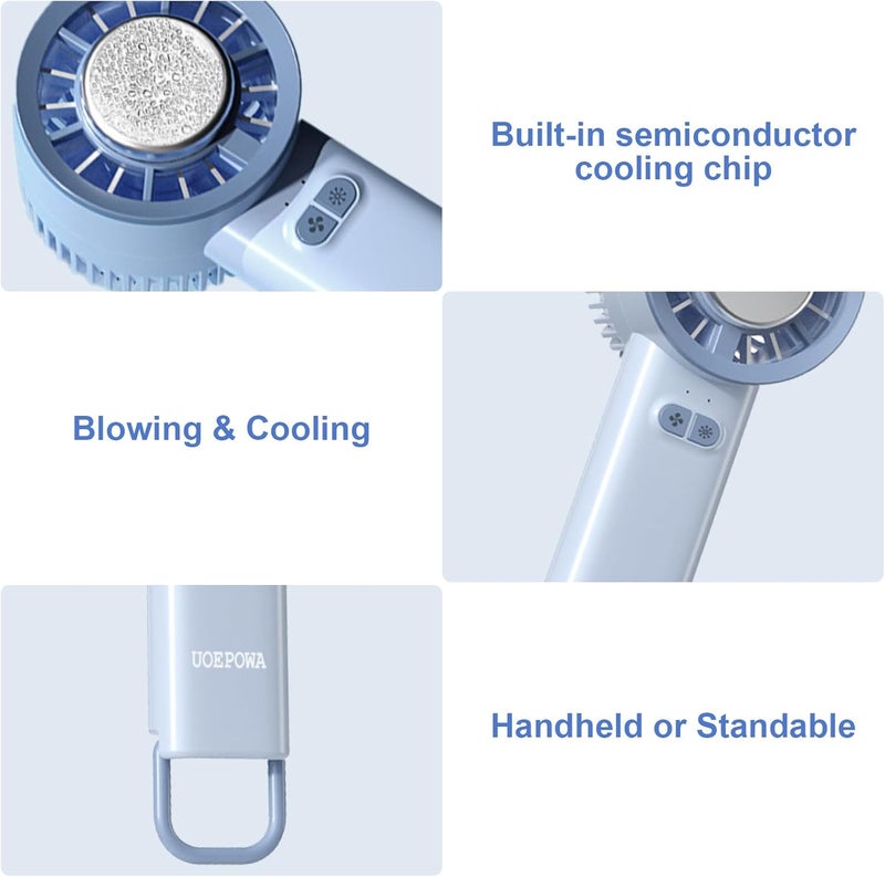 UOEPOWA Portable Handheld Cooling Fan, Travel Fan with with Cold Compress Function, 3-Speed Mini Cooling Fan for Kids, Type-C Rechargeable Pocket Fan, Instant Ice-Compress for Face - Image 2