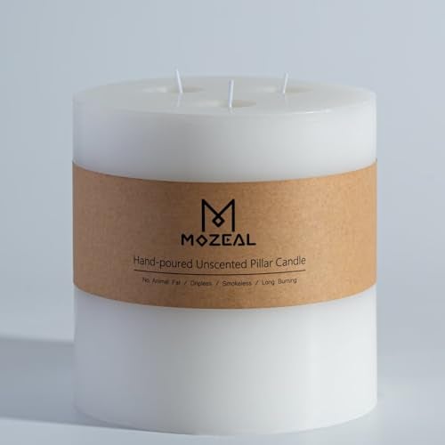 MOZEAL Extra Large 3 Wick White Pillar Candle, 6" x 6", Unscented, Dripless, Smokeless, and Clean-Burning. Approx. 120 Hours of Burn Time. Perfect for Weddings, Dinners, Christmas and Home Decor - Image 1