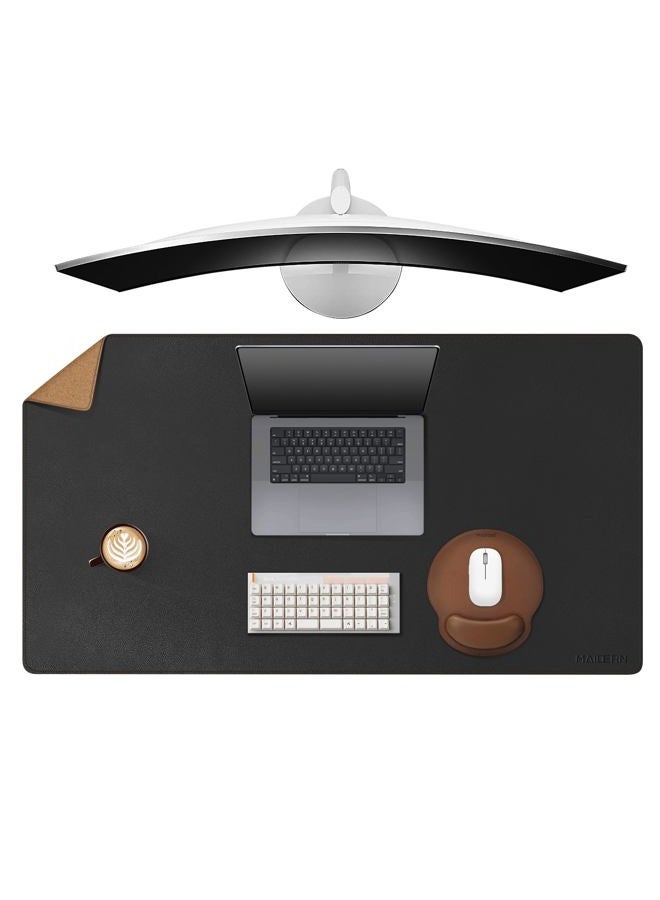 MAIDERN 40'' x 23.6'' Desk Mat, Large Desk Pad, Cork & Leather Large Mouse pad for Desk, Waterproof Computer Desk Mat for Gaming Home Office (Black) …(SP-106BK) - Image 1
