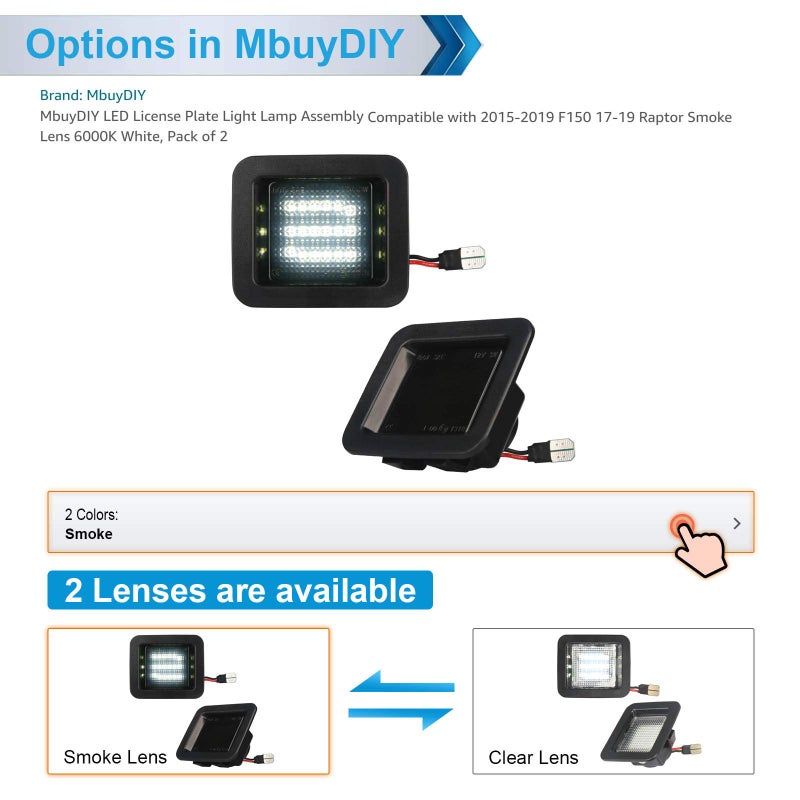 MbuyDIY LED License Plate Light Lamp Assembly Compatible with 2015-2020 F150 17-20 Raptor Smoke Lens 6000K White, Pack of 2 - Image 2
