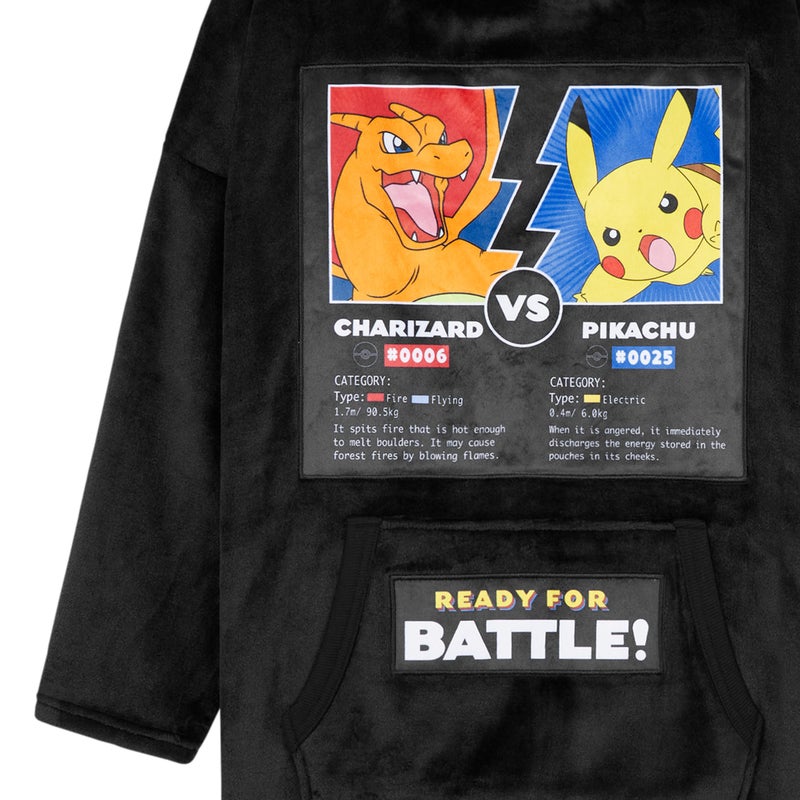 Pokemon Hoodie for Boys  Pikachu Oversized Blanket Hoodie Kids  Fleece Poncho (Black Charizard/Pikachu) - Image 3