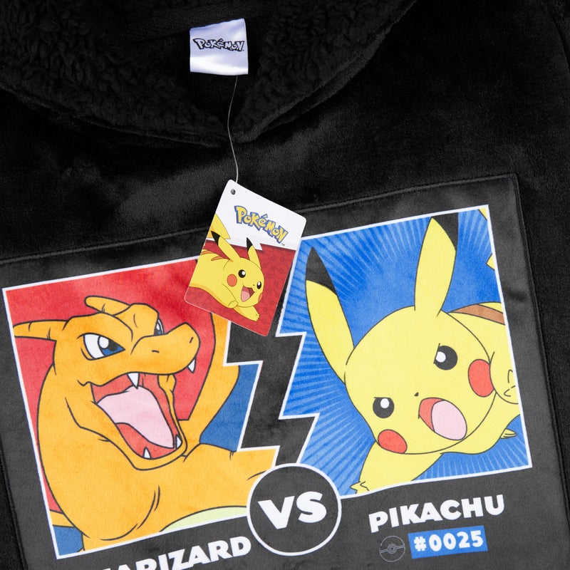 Pokemon Hoodie for Boys  Pikachu Oversized Blanket Hoodie Kids  Fleece Poncho (Black Charizard/Pikachu) - Image 5