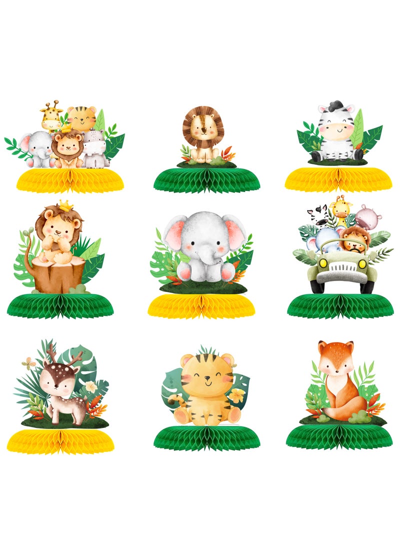 FRUITFUL PARTY Safari Animal Honeycomb Centerpieces, 9 Pcs Baby Jungle Animals Honeycomb Centerpieces/Jungle Animals Honeycomb Table Toppers/Safari Baby Shower Centerpieces, for Jungle Baby Shower Decorations  - Image 1