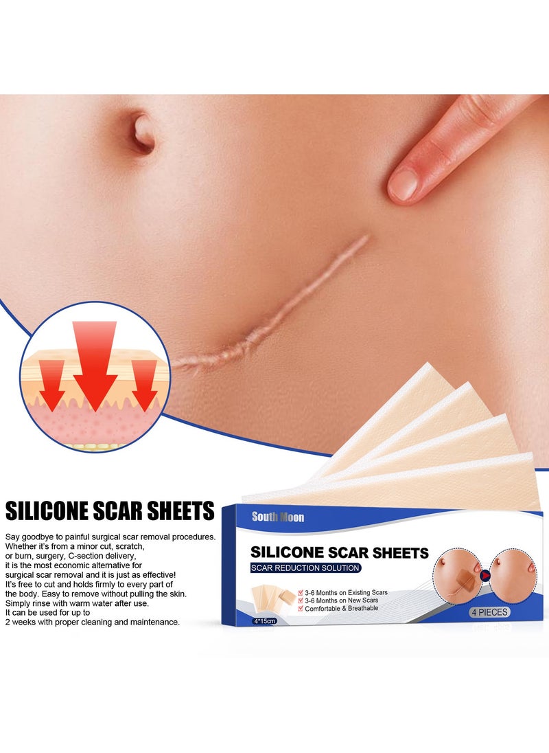 SOUTH MOON - Scar Remover Patch, Silicone Scar Sheets For Scars Stretch Mark Treatment Waterproof, 4 Reusable Sheets - Image 1