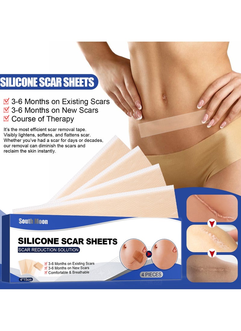 SOUTH MOON - Scar Remover Patch, Silicone Scar Sheets For Scars Stretch Mark Treatment Waterproof, 4 Reusable Sheets - Image 1