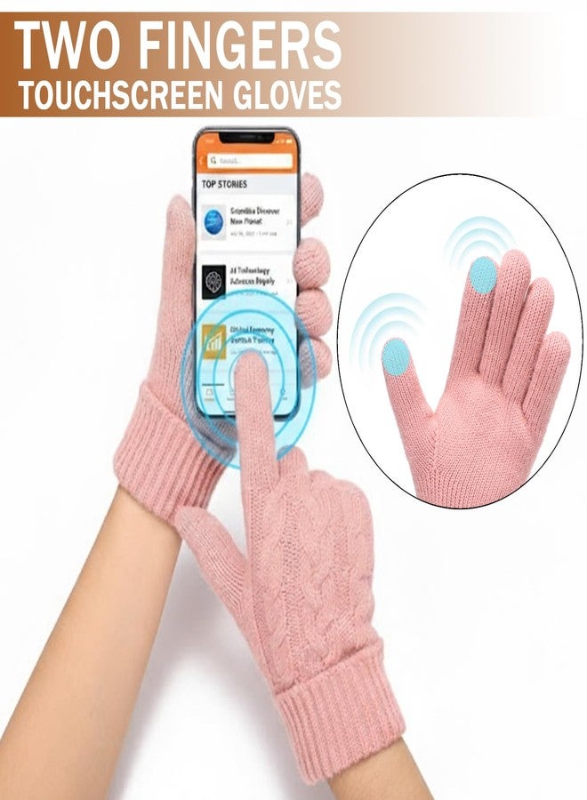 Leamekor Winter Warm Fleece Lined Gloves for Women, Thermal Wool Cable Knit Gloves for Cold Weather, Touchscreen Fingers Folding Cuffs, Pink, One size - Image 5