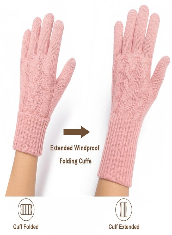 Leamekor Winter Warm Fleece Lined Gloves for Women, Thermal Wool Cable Knit Gloves for Cold Weather, Touchscreen Fingers Folding Cuffs, Pink, One size - Image 3