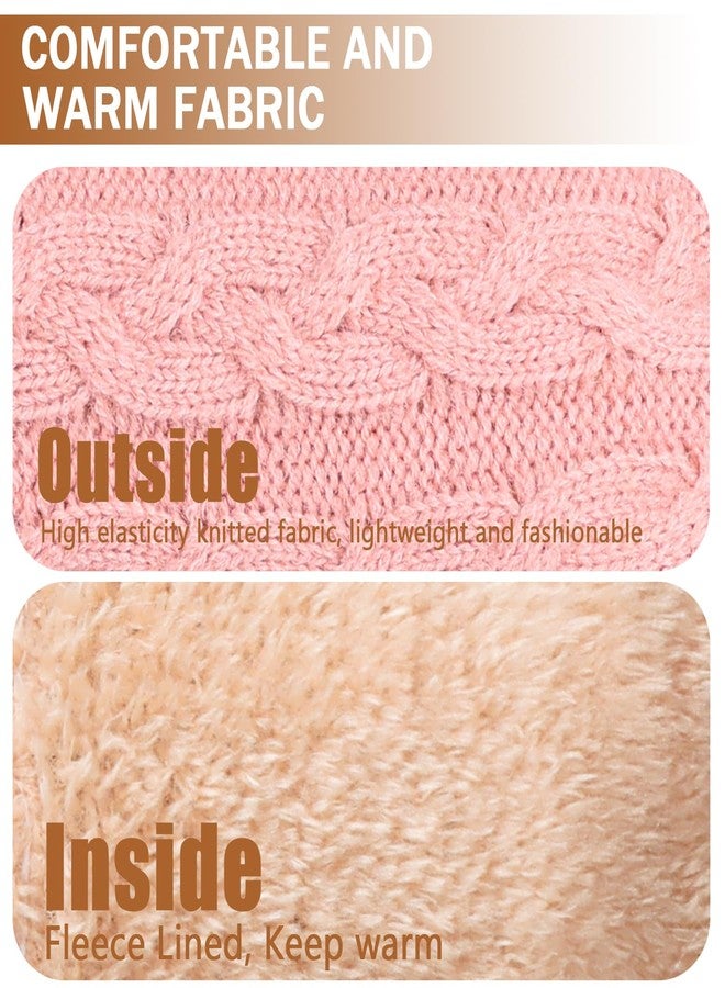 Leamekor Winter Warm Fleece Lined Gloves for Women, Thermal Wool Cable Knit Gloves for Cold Weather, Touchscreen Fingers Folding Cuffs, Pink, One size - Image 4