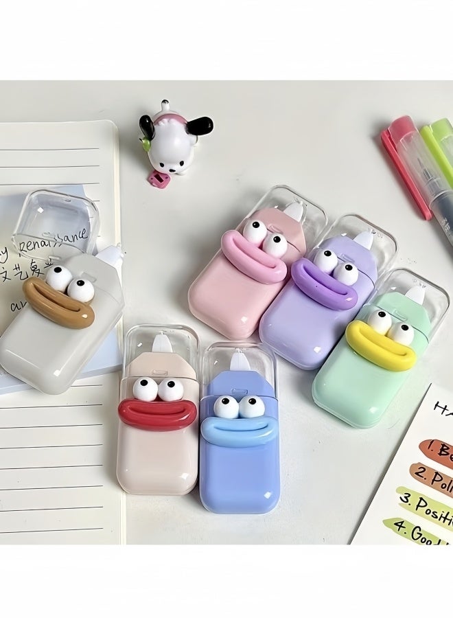 6 قطع شريط تصحيح مع شريط تعديل صغير محمول بوجه لطيف مثالي للطلاب يناسب حقائب الأقلام في الدفاتر والواجبات المنزلية أو أوراق الاختبارات التصميم يضيف متعة إلى وقت الدراسة خفيف الوزن لسهولة حمله إلى المدرسة أو الدروس الخصوصية - Image 1