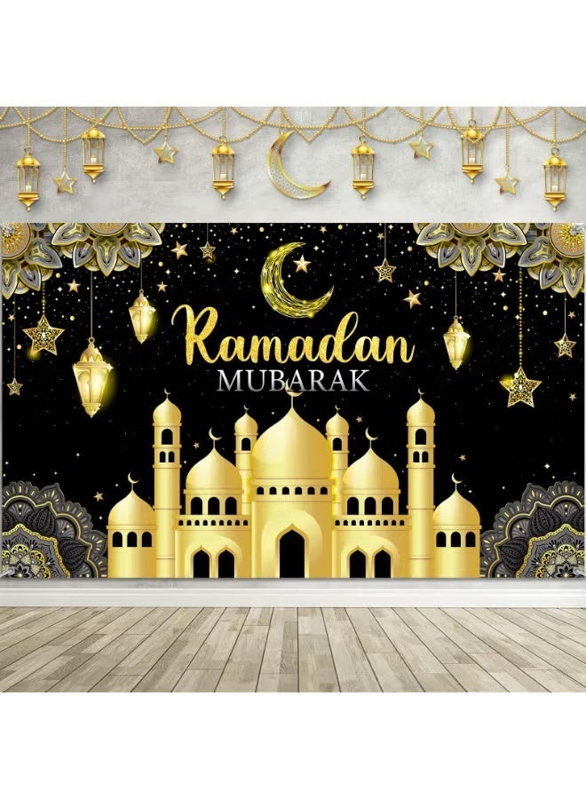 اي ار اس خلفية لافتة رمضان مبارك، زينة حفلات، لافتة رمضان كريم مبارك، لوازم حفلات عيد الفطر، كشك تصوير للمسلمين للعيد، ديكور منزلي داخلي وخارجي - Image 1