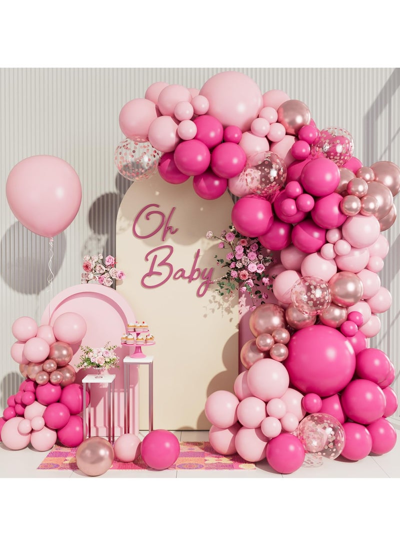 Pink Balloon Arch Kit,140Pcs Hot Pink Balloons Arch Garland Kit with Hot Pink Balloons,White Metallic Rose Gold Confetti Balloons for Girls Birthday Party,Baby Shower Decoration,Wedding,Bridal Shower - Image 3
